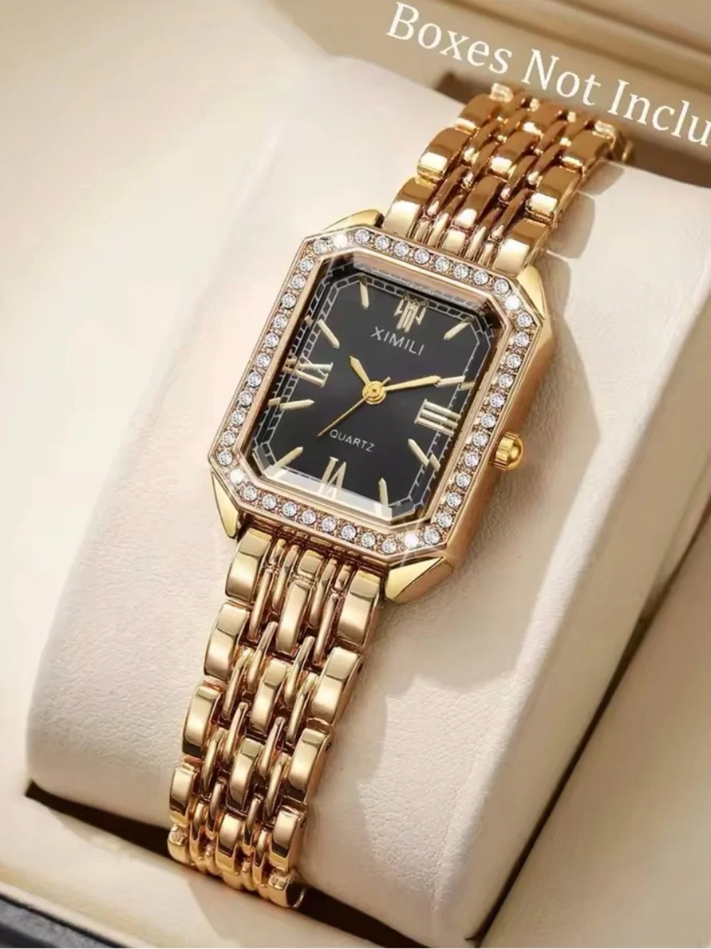 Women's Gold-tone Black Dial Crystal Accent Bracelet Watch